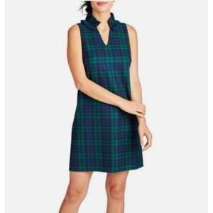 Vineyard Vines Blue Green Plaid Sleeveless Shift Dress Ruffle Neck Size 4